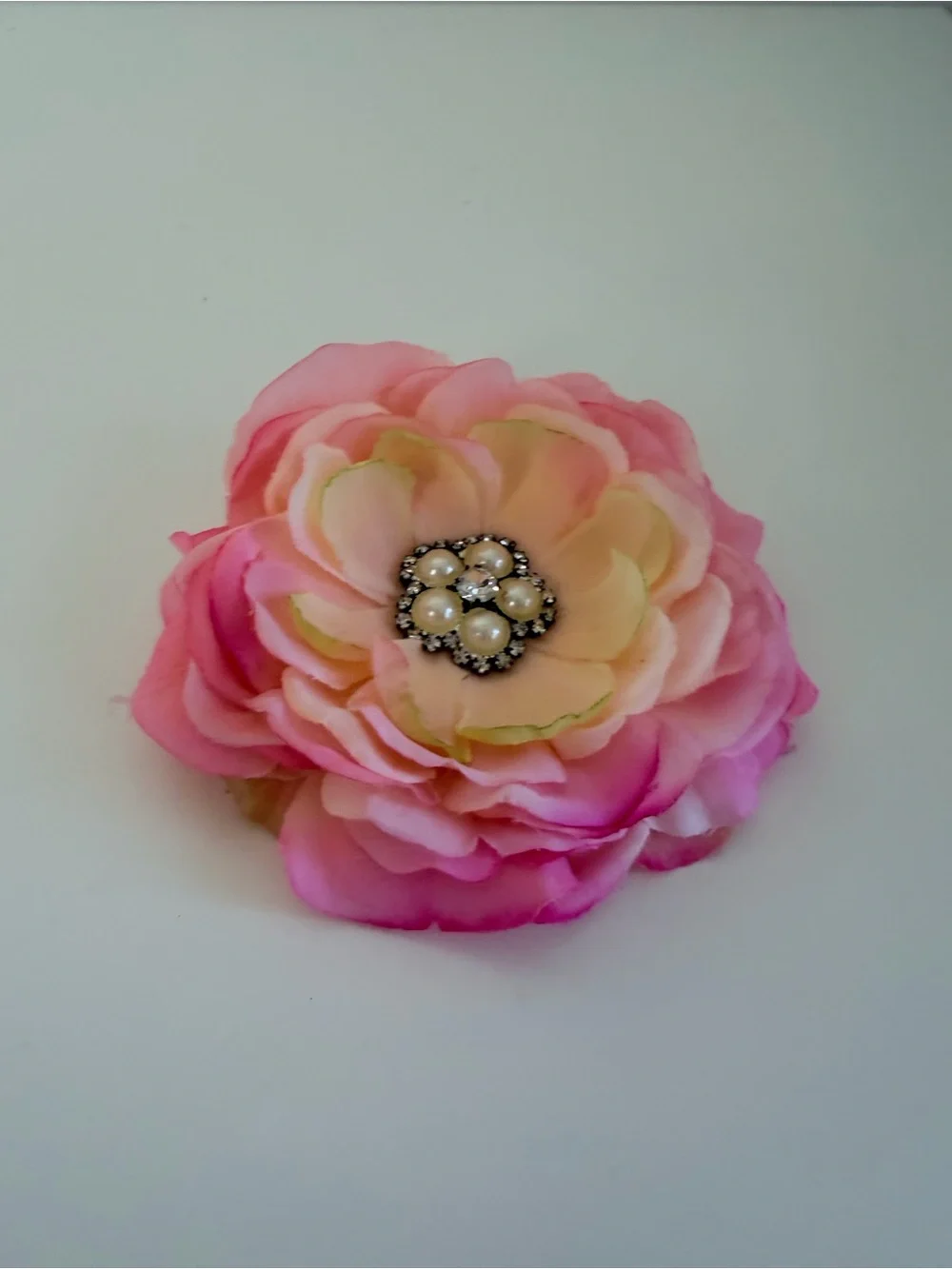Pink Flower Hair Clip Pearl Rhinestone Center Large Floral Hair Accessory